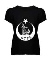 Göktürk,Göktürk logosu,Türkiye. Siyah Kadın V Yaka Tişört - Tisho