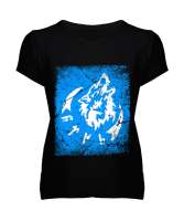 Göktürk,Göktürk logosu,Türkiye. Siyah Kadın V Yaka Tişört - Tisho