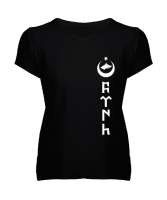 Göktürk,Göktürk logosu,Türkiye. Siyah Kadın V Yaka Tişört - Tisho