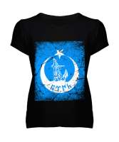 Göktürk,Göktürk logosu,Türkiye. Siyah Kadın V Yaka Tişört - Tisho