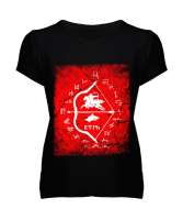 Göktürk,Göktürk logosu,Türkiye. Siyah Kadın V Yaka Tişört - Tisho