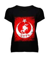 Göktürk,Göktürk logosu,Türkiye. Siyah Kadın V Yaka Tişört - Tisho
