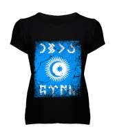 Göktürk,Göktürk logosu,Türkiye. Siyah Kadın V Yaka Tişört - Tisho