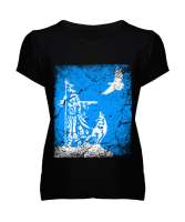 Göktürk,Göktürk logosu,Türkiye. Siyah Kadın V Yaka Tişört - Tisho