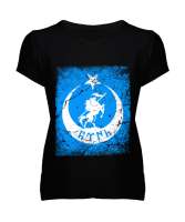 Göktürk,Göktürk logosu,Türkiye. Siyah Kadın V Yaka Tişört - Tisho