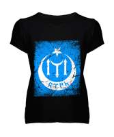 Göktürk,Göktürk logosu,Türkiye. Siyah Kadın V Yaka Tişört - Tisho