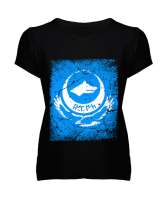 Göktürk,Göktürk logosu,Türkiye. Siyah Kadın V Yaka Tişört - Tisho