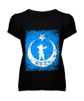 Göktürk,Göktürk logosu,Türkiye. Siyah Kadın V Yaka Tişört - Tisho