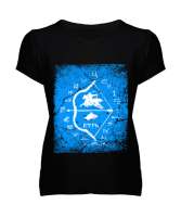 Göktürk,Göktürk logosu,Türkiye. Siyah Kadın V Yaka Tişört - Tisho