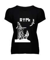 Göktürk,Göktürk logosu,Türkiye. Siyah Kadın V Yaka Tişört - Tisho