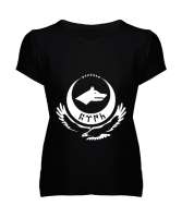 Göktürk,Göktürk logosu,Türkiye. Siyah Kadın V Yaka Tişört - Tisho