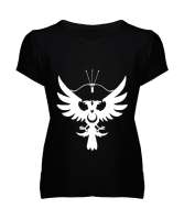 Göktürk,Göktürk logosu,Türkiye. Siyah Kadın V Yaka Tişört - Tisho