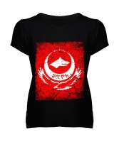 Göktürk,Göktürk logosu,Türkiye. Siyah Kadın V Yaka Tişört - Tisho