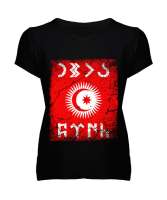 Göktürk,Göktürk logosu,Türkiye. Siyah Kadın V Yaka Tişört - Tisho