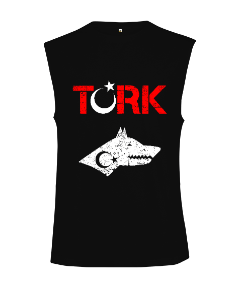 Tisho - Göktürk,Göktürk logosu,Türkiye. Siyah Kesik Kol Unisex Tişört