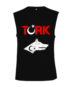 Göktürk,Göktürk logosu,Türkiye. Siyah Kesik Kol Unisex Tişört - Tisho