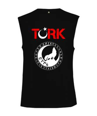 Göktürk,Göktürk logosu,Türkiye. Siyah Kesik Kol Unisex Tişört - Tisho
