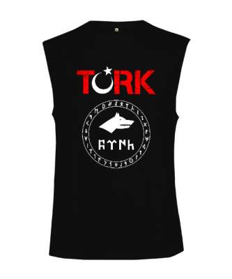 Göktürk,Göktürk logosu,Türkiye. Siyah Kesik Kol Unisex Tişört - Tisho