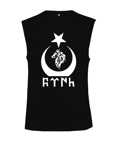 Tisho - Göktürk,Göktürk logosu,Türkiye. Siyah Kesik Kol Unisex Tişört