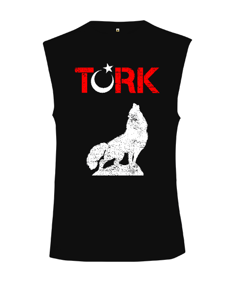 Tisho - Göktürk,Göktürk logosu,Türkiye. Siyah Kesik Kol Unisex Tişört