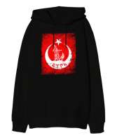 Göktürk,Göktürk logosu,Türkiye. Siyah Oversize Unisex Kapüşonlu Sweatshirt - Tisho