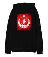 Göktürk,Göktürk logosu,Türkiye. Siyah Oversize Unisex Kapüşonlu Sweatshirt - Tisho
