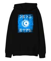 Göktürk,Göktürk logosu,Türkiye. Siyah Oversize Unisex Kapüşonlu Sweatshirt - Tisho