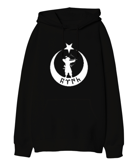 Tisho - Göktürk,Göktürk logosu,Türkiye. Siyah Oversize Unisex Kapüşonlu Sweatshirt