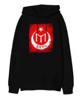 Göktürk,Göktürk logosu,Türkiye. Siyah Oversize Unisex Kapüşonlu Sweatshirt - Tisho