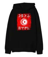Göktürk,Göktürk logosu,Türkiye. Siyah Oversize Unisex Kapüşonlu Sweatshirt - Tisho