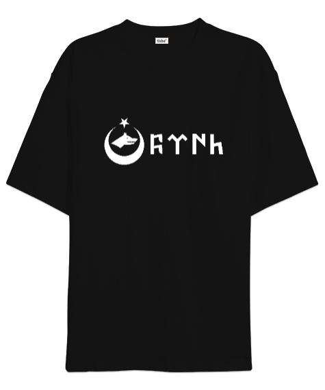 Tisho - Göktürk,Göktürk logosu,Türkiye. Siyah Oversize Unisex Tişört