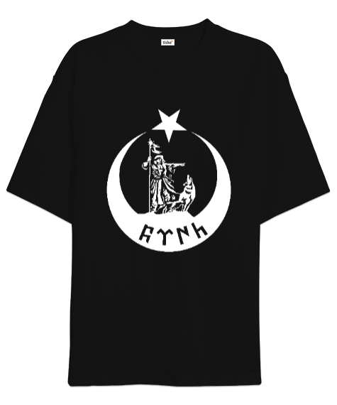 Tisho - Göktürk,Göktürk logosu,Türkiye. Siyah Oversize Unisex Tişört