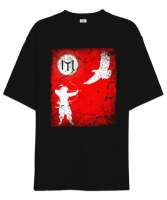 Göktürk,Göktürk logosu,Türkiye. Siyah Oversize Unisex Tişört - Tisho