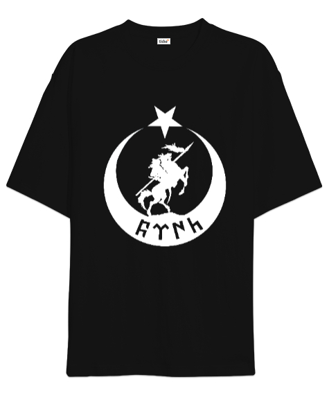 Tisho - Göktürk,Göktürk logosu,Türkiye. Siyah Oversize Unisex Tişört