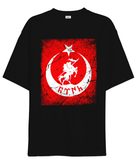 Tisho - Göktürk,Göktürk logosu,Türkiye. Siyah Oversize Unisex Tişört