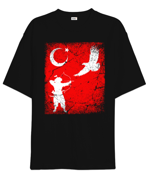 Tisho - Göktürk,Göktürk logosu,Türkiye. Siyah Oversize Unisex Tişört