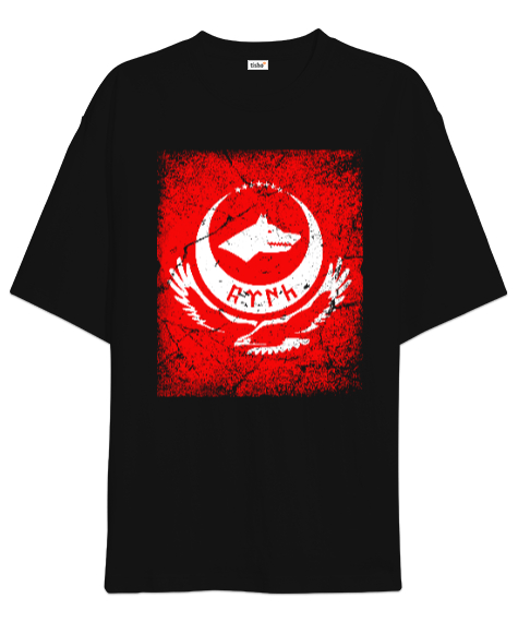 Göktürk,Göktürk logosu,Türkiye. Siyah Oversize Unisex Tişört - Tisho