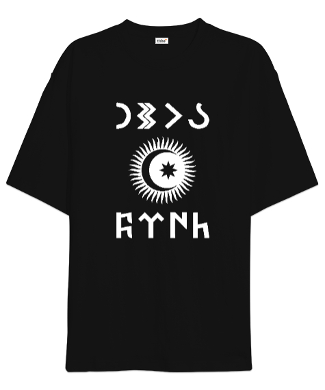 Tisho - Göktürk,Göktürk logosu,Türkiye. Siyah Oversize Unisex Tişört