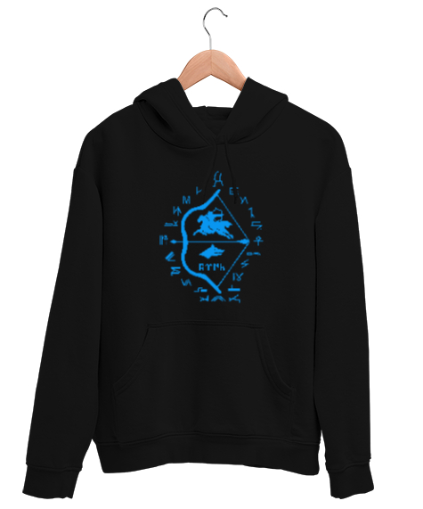 Göktürk,Göktürk logosu,Türkiye. Siyah Unisex Kapşonlu Sweatshirt - Tisho