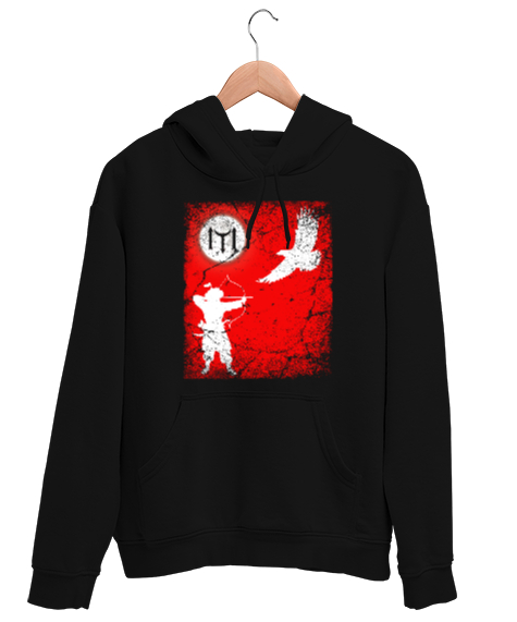 Tisho - Göktürk,Göktürk logosu,Türkiye. Siyah Unisex Kapşonlu Sweatshirt