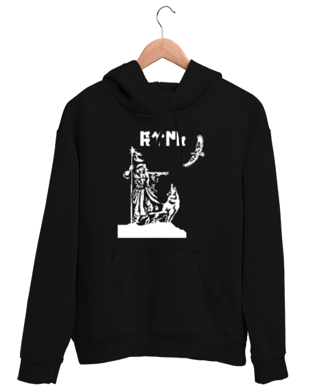 Tisho - Göktürk,Göktürk logosu,Türkiye. Siyah Unisex Kapşonlu Sweatshirt