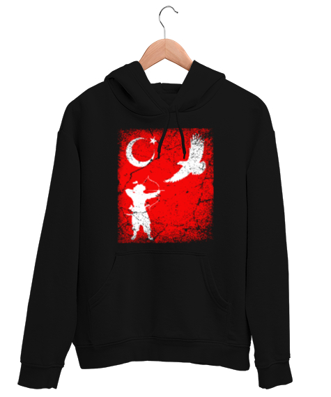 Tisho - Göktürk,Göktürk logosu,Türkiye. Siyah Unisex Kapşonlu Sweatshirt