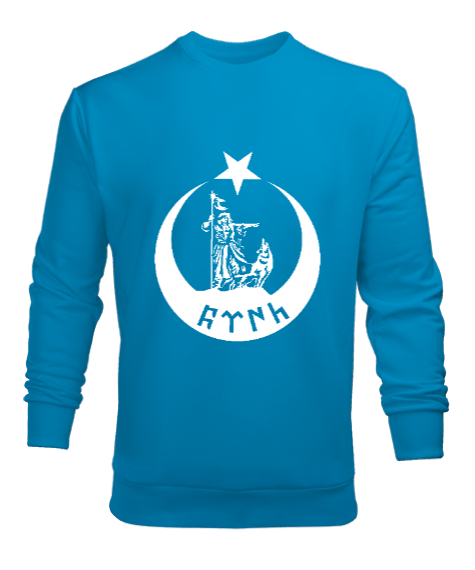 Tisho - Göktürk,Göktürk logosu,Türkiye. Turkuaz Erkek Sweatshirt