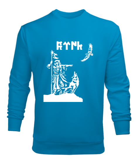 Tisho - Göktürk,Göktürk logosu,Türkiye. Turkuaz Erkek Sweatshirt