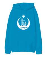 Göktürk,Göktürk logosu,Türkiye. Turkuaz Oversize Unisex Kapüşonlu Sweatshirt - Tisho