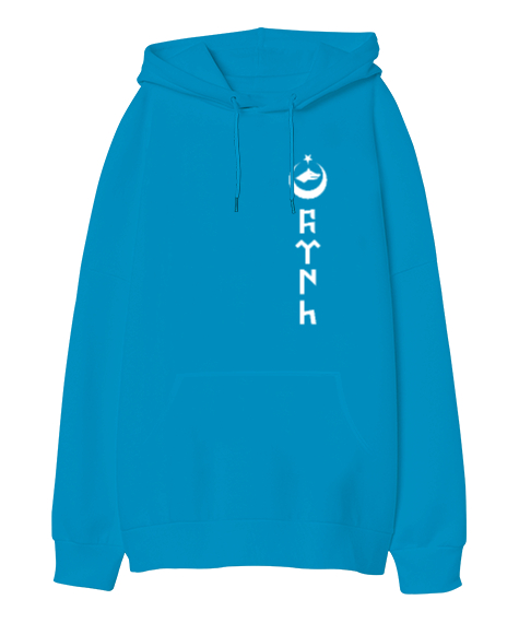 Tisho - Göktürk,Göktürk logosu,Türkiye. Turkuaz Oversize Unisex Kapüşonlu Sweatshirt