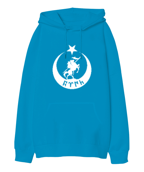 Tisho - Göktürk,Göktürk logosu,Türkiye. Turkuaz Oversize Unisex Kapüşonlu Sweatshirt
