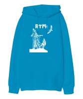 Göktürk,Göktürk logosu,Türkiye. Turkuaz Oversize Unisex Kapüşonlu Sweatshirt - Tisho