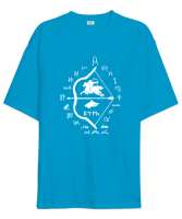 Göktürk,Göktürk logosu,Türkiye. Turkuaz Oversize Unisex Tişört - Tisho