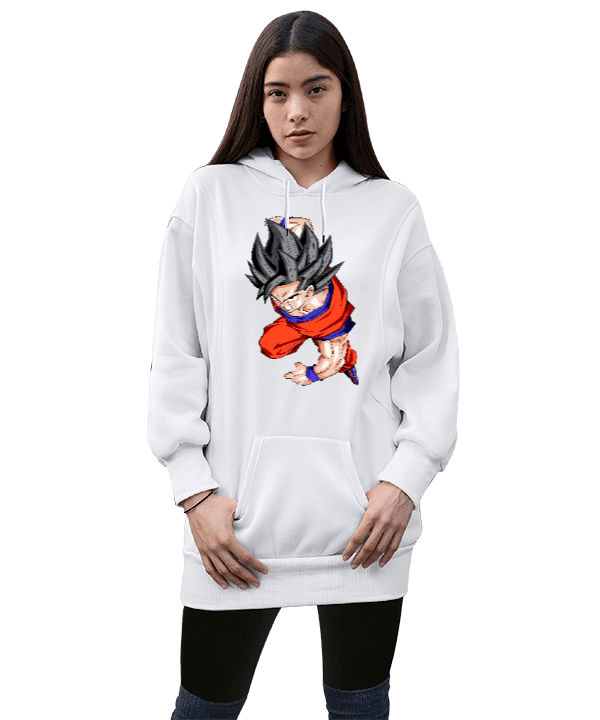 Tisho - Goku Tasarım Kadın Uzun Hoodie Kapüşonlu Sweatshirt